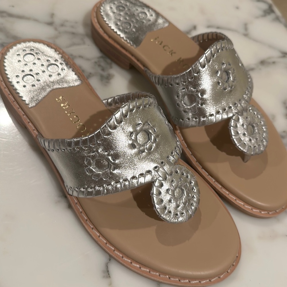 Jack Rogers II flat Silver Sandals-BRAND NEW!